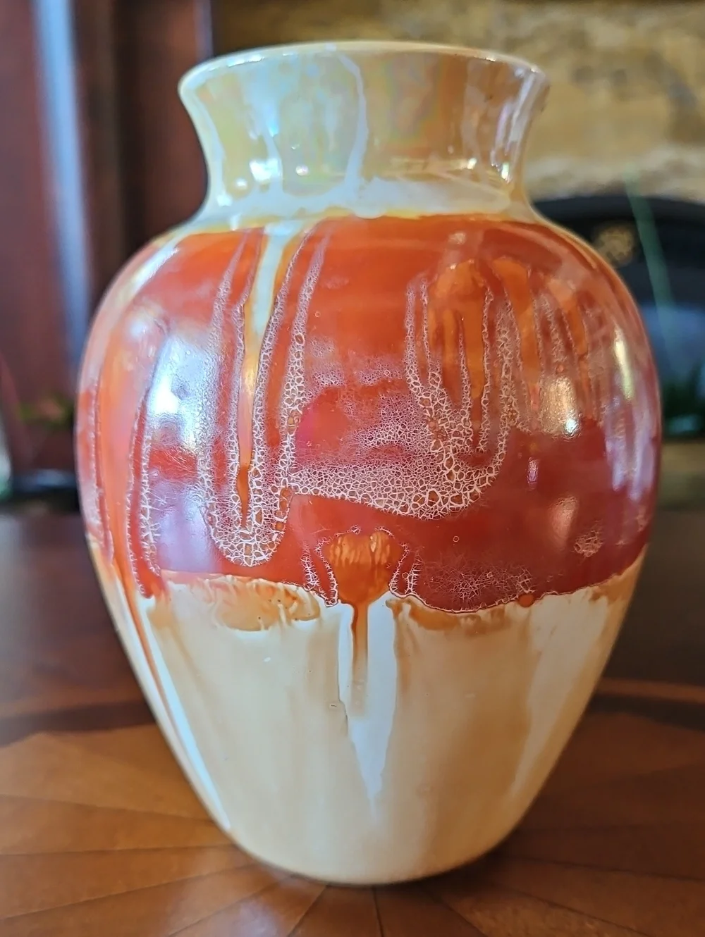 VTG Studio Art Pottery Vase Drip Glaze Sunset Orange & Cream